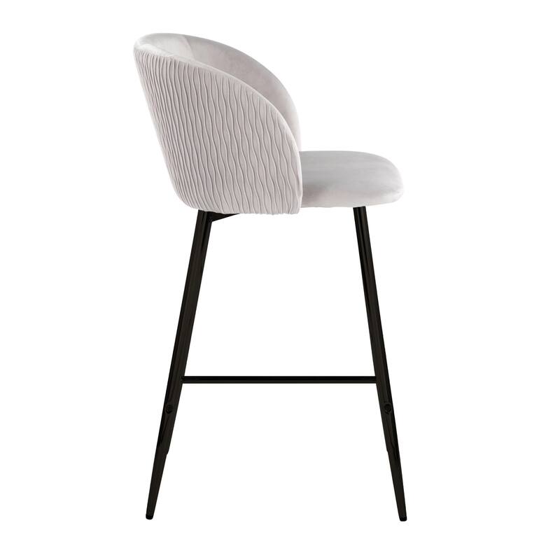 Lumisource Waves Counter Stool in Chrome and Silver Velvet - Set of 2 - 21"Lx19.75"Wx36"H