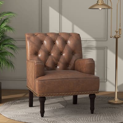 Tufted Vegan Leather Accent Chairs Armchairs with Nailhead Trim