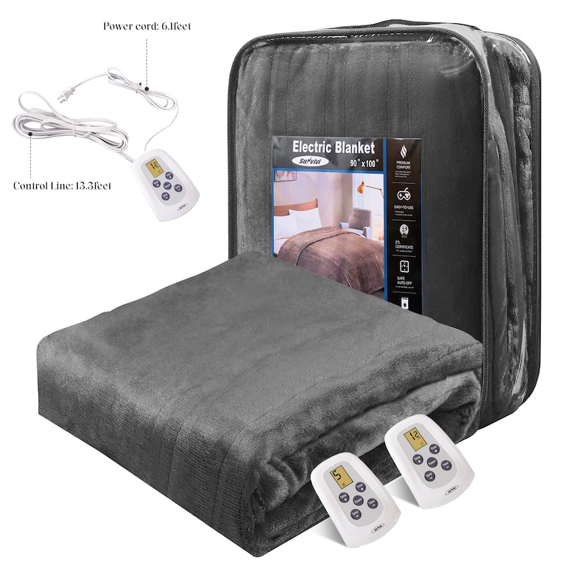 Royalcraft Double-Layer Flannel Heated Blanket with Dual Controllers