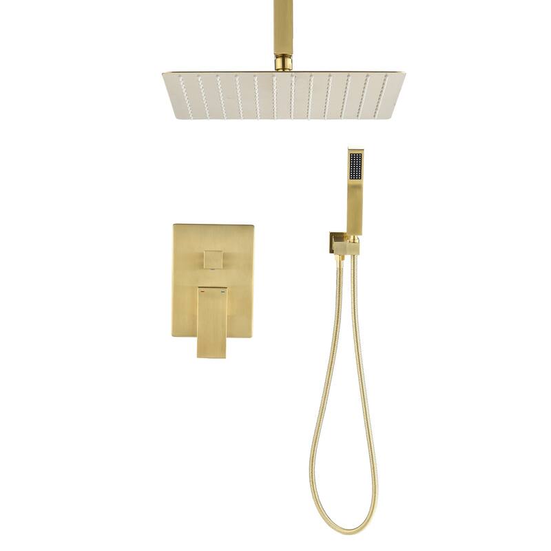 Topcraft Ceiling Mount Rainfall Shower System with Handheld Showerhead - 10*10 - Gold