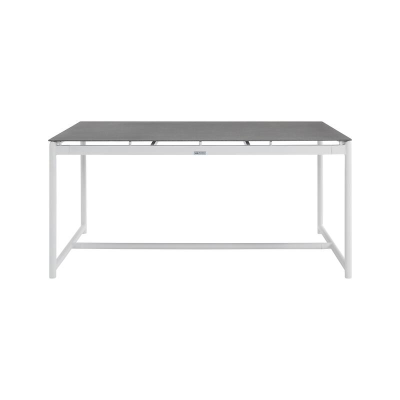 Crown 63" Aluminum and Teak Outdoor Patio Dining Table with Stone Top