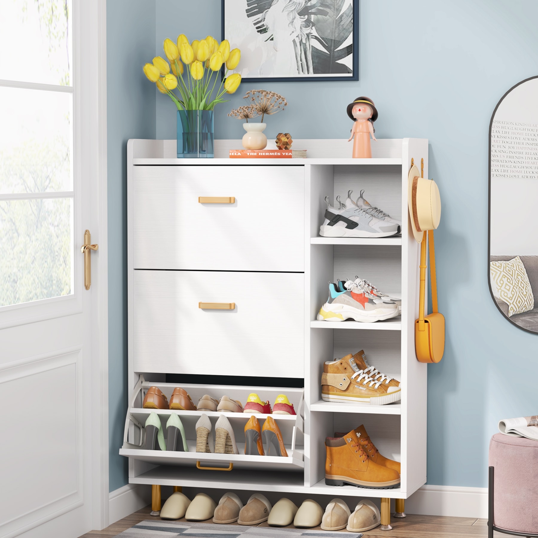 https://ak1.ostkcdn.com/images/products/is/images/direct/3e8883bb208210bcfcd55be549a1087d00f480b1/Shoe-Cabinet-with-3-Flip-Drawers-%26-Shelves-for-entryway-slim%2Cshoe-organizer.jpg