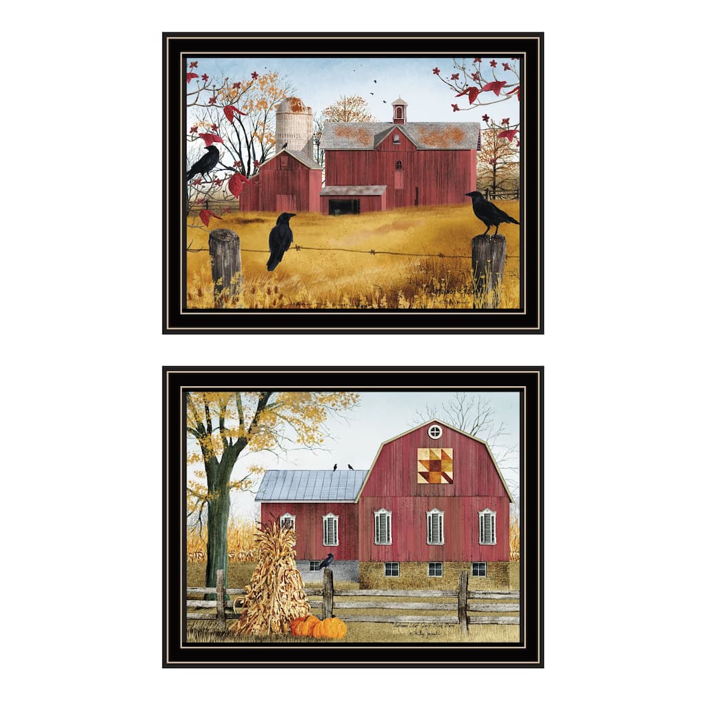 2-Piece Framed Wall Art Set - Autumn Red Barns, Black Frame