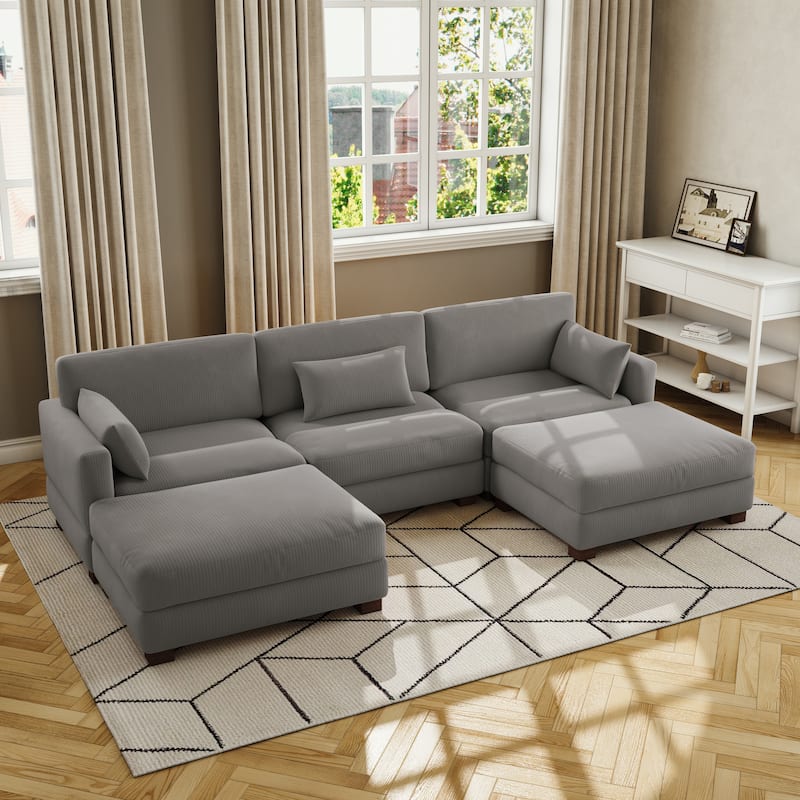 Corduroy Upholstered Modular Sectional Sofa for Living Room