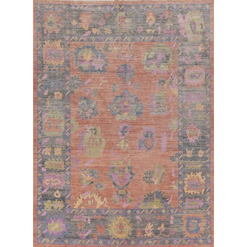 Hand Knotted Oriental 100% Wool Carpet Transitional All-Over Coral Oushak Area Rug - 10' 0'' X 8' 0''