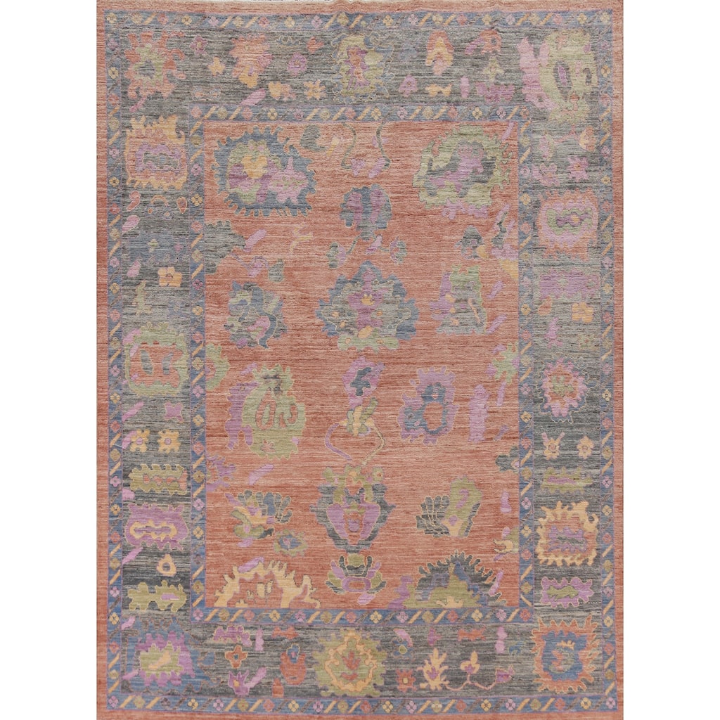 Hand Knotted Oriental 100% Wool Carpet Transitional All-Over Coral Oushak Area Rug - 10' 0'' X 8' 0''