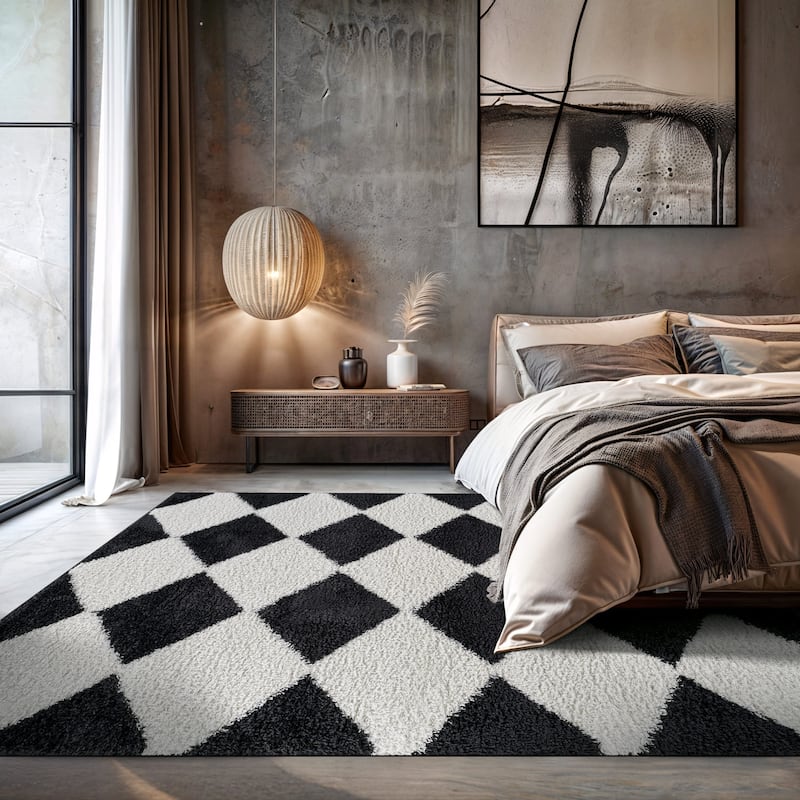 Diamond Wave Shag Rug - Cozy Feel for Living Room, Bedroom, or Entryway - Anthracite Dark Gray - Medium Pile