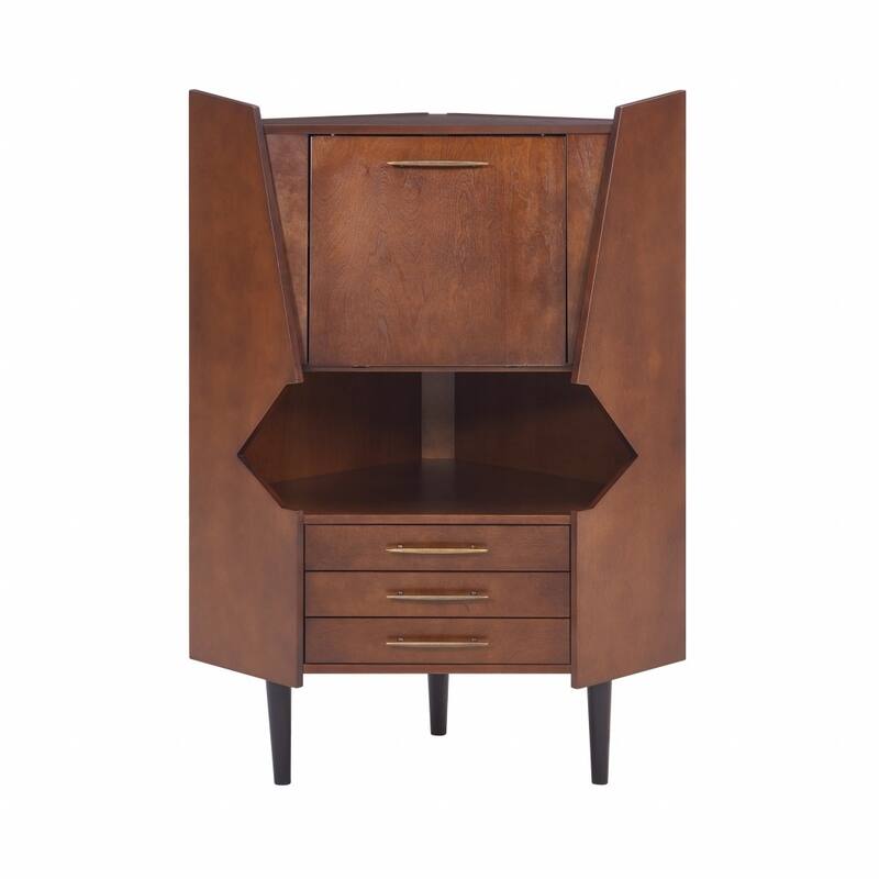 HomeRoots Cosmo Brown and Black Corner Bar Cabinet