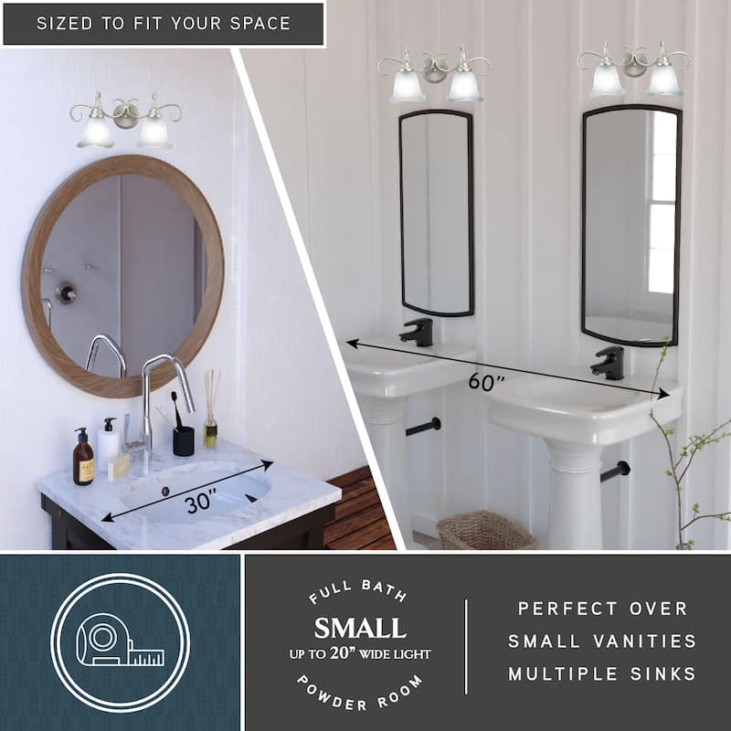 Bella 2 Light Brushed Nickel Bathroom Vanity Fixture - 19.75-in W x 9-in H x 8.25-in D