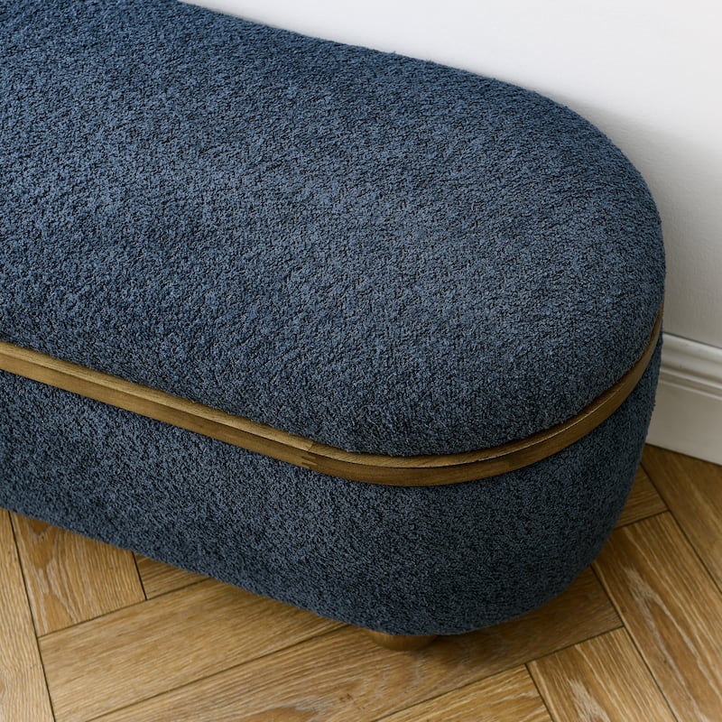 Storage Ottoman Bench for Bedroom, 43" Upholstered Oval Footstool with Hidden Storage, End of Bed Long Velvet Bench