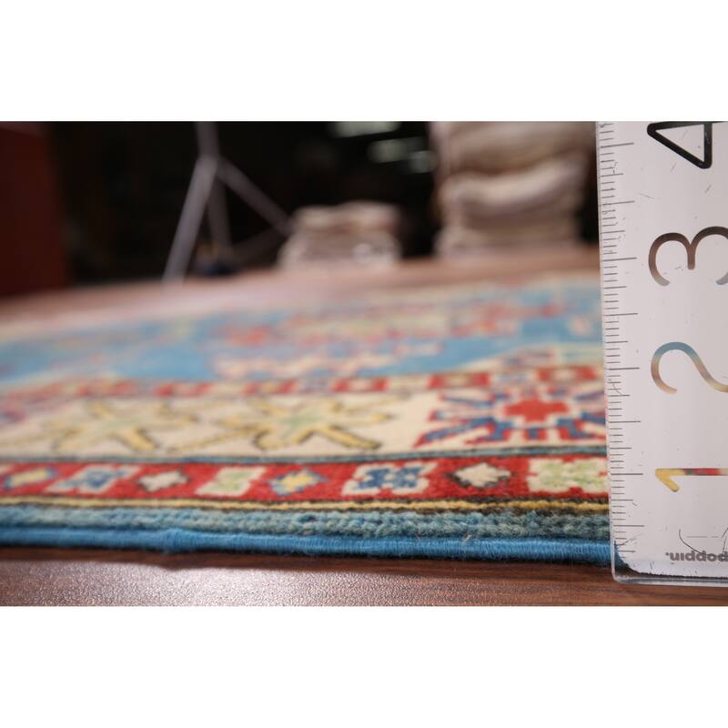 Blue Kazak Pakistan Accent Rug Hand-Knotted Wool Carpet - 3'5" x 4'10"