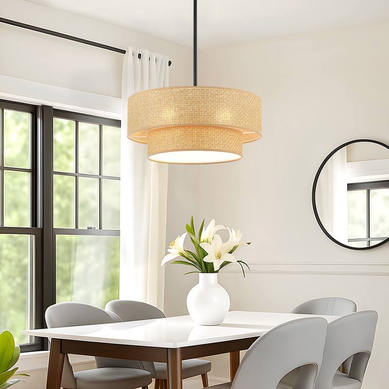 GetLedel 18-in Boho 4-Light Hand-woven Drum Chandelier - 18"