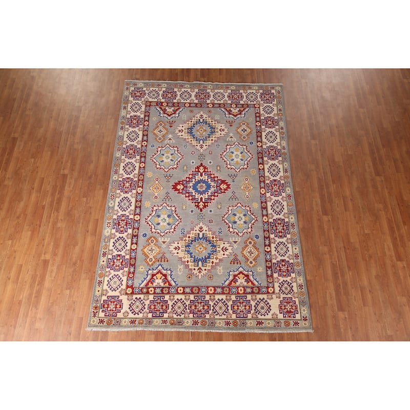 Gray Kazak Living Room Area Rug Hand-Knotted Wool Carpet - 6'9" x 10'2"