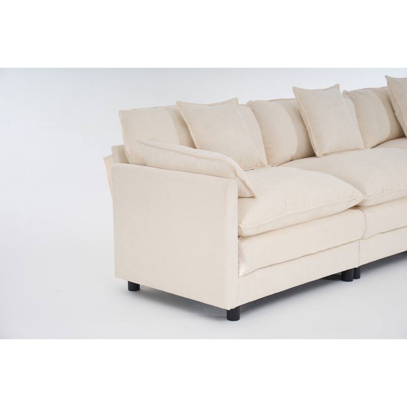 108" L-Shaped Sectional Sofa with Ottoman, 4-Seat Chenille Deep Seat Couch with Pillows, Modern Oversized Sofa for Living Room