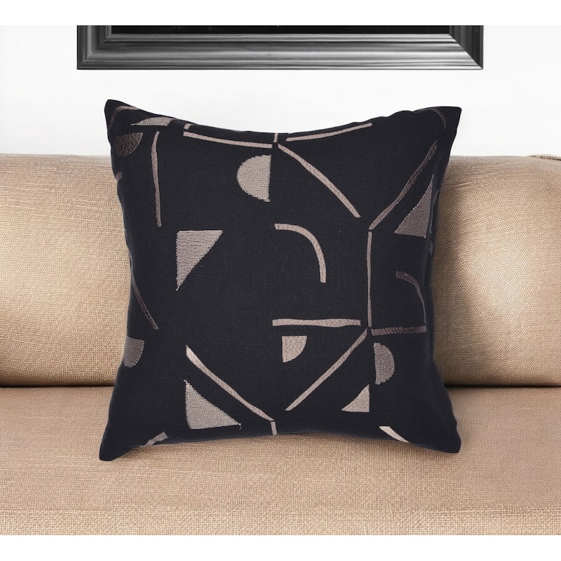 HomeRoots 20" Beige and Black Geometric Cotton Blend Throw Pillow With Embroidery - Accent - Polyester