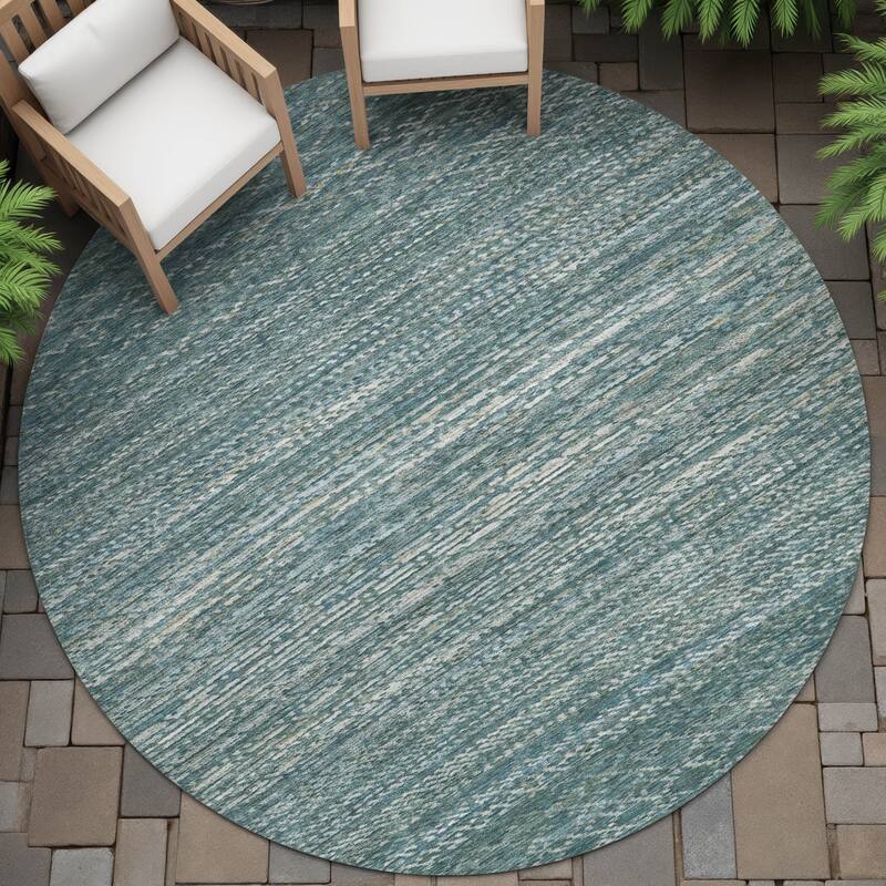 Machine Washable Indoor/Outdoor Modern Trellis Chantille Rug - Teal - 8' x 8'