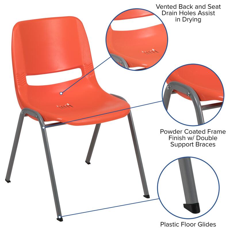 880 lb. Capacity Ergonomic Shell Stack Chair with Metal Frame