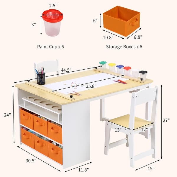 dimension image slide 1 of 2, Kids Art Table and 2 Chairs,Toddler Craft and Play Wood Activity Table