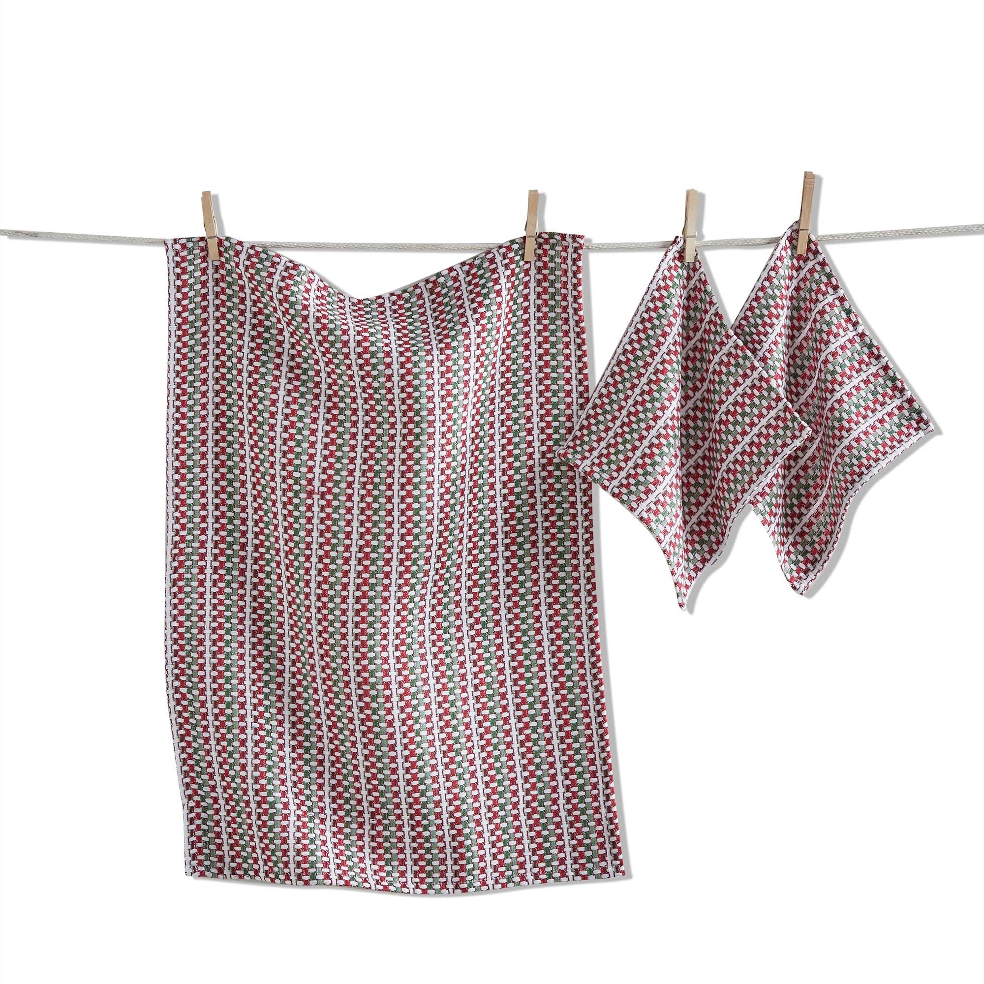 Variegated Cotton Dishtowel and Cloth Set - Multicolor Kitchen Towels for Everyday Use - Machine Washable
