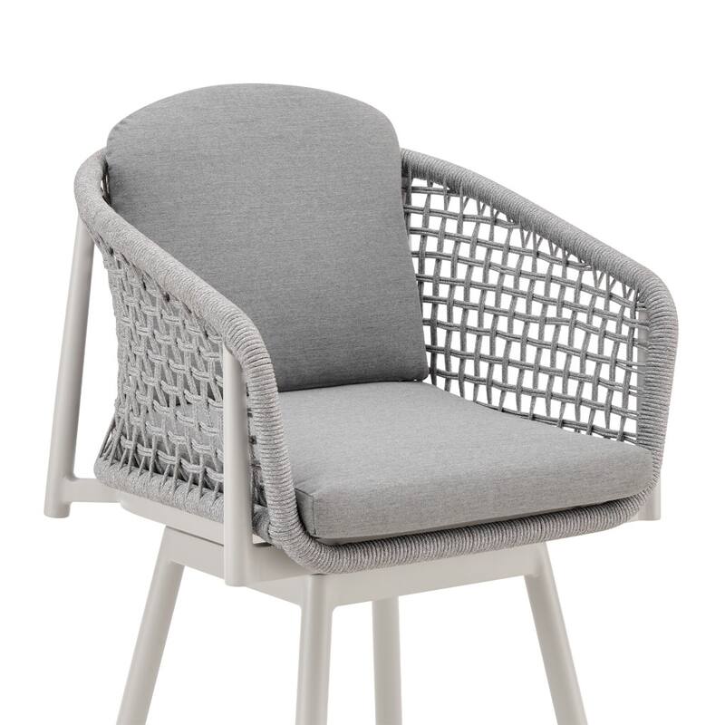 HomeRoots 40" Light Gray Metal Swivel Outdoor Counter Height Bar chair with Footrest