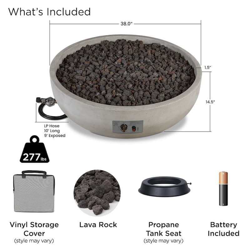Bryce 38" LP Fire Bowl in Fog Made in the USA by Real Flame
