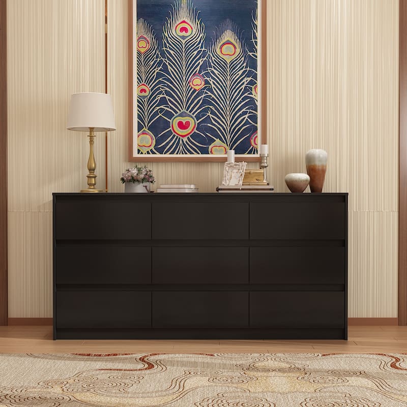 Modern Dresser for Bedroom 9 Drawers Wood Dresser Chest of Drawers