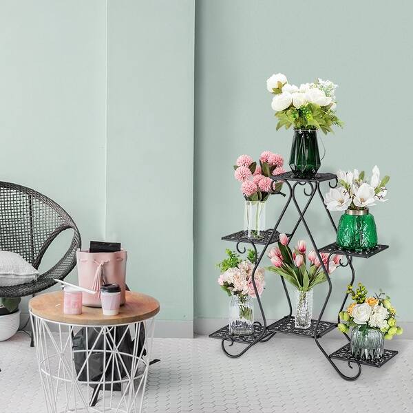 4 Tier Metal Shelves 5 Flower Pot Plant Stand With Pattern Layout Overstock 31768794