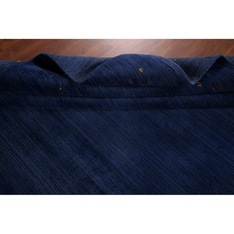 Royal Blue Striped Gabbeh Oriental Area Rug Handmade Silk Carpet - 7'8"x 9'5"