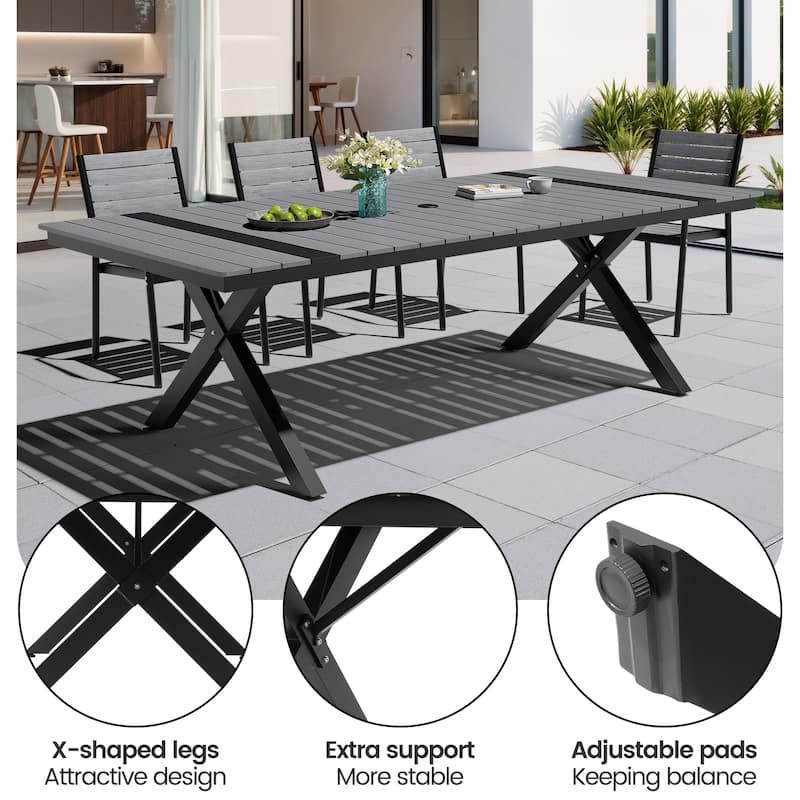 Outdoor Patio Aluminum Dining Rectangular Table with Umbrella Hole