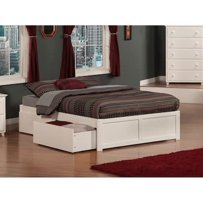 Concord Full Platform Bed with Footboard and 2 Bed Drawers in White