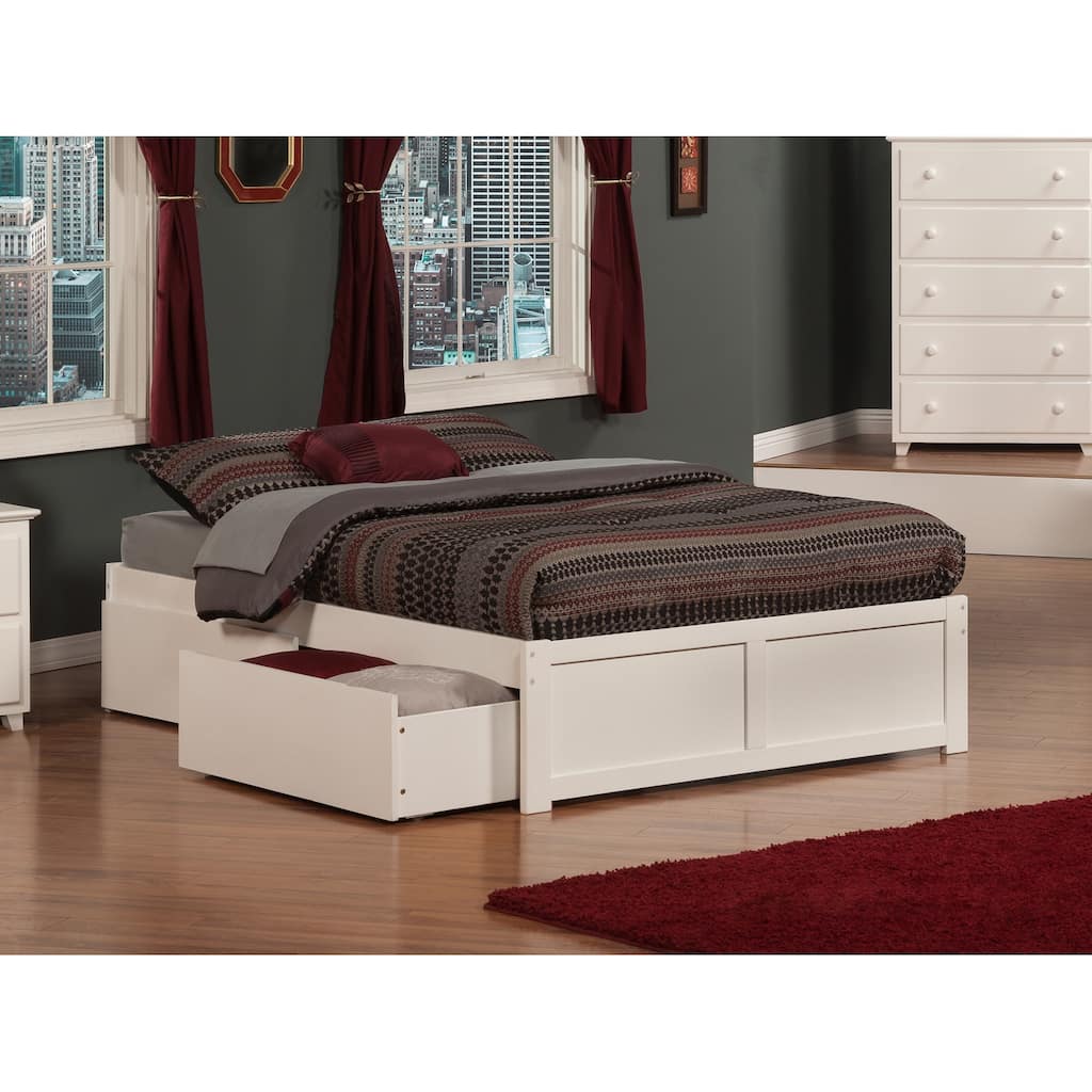 Concord Full Platform Bed with Footboard and 2 Bed Drawers in White