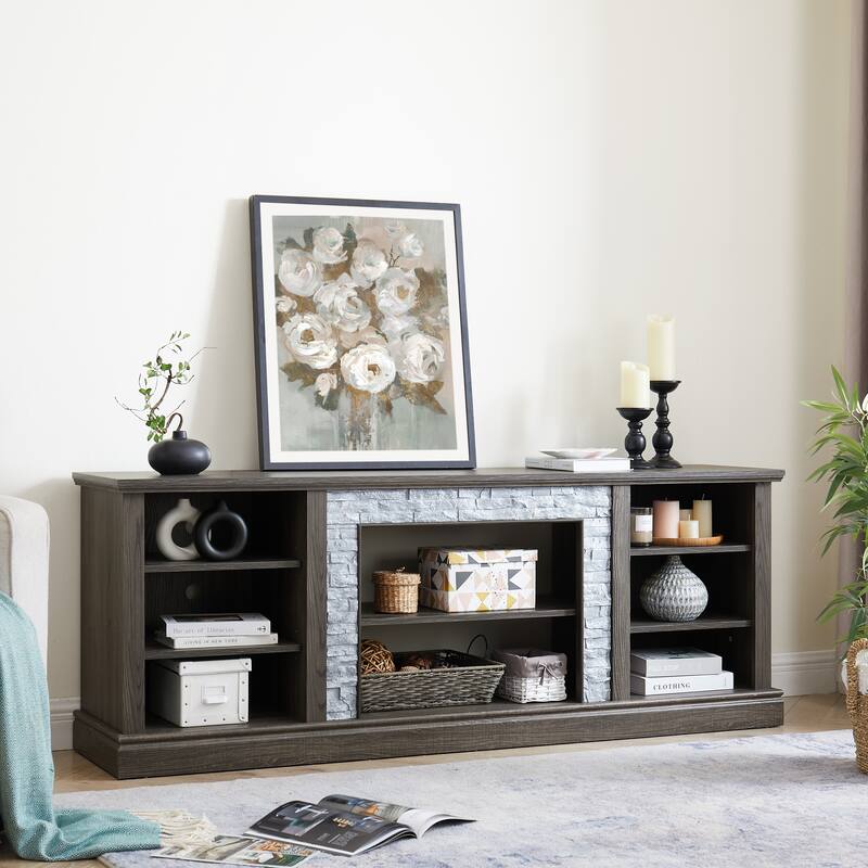 Mid Century Modern Wood Material TV Stand with Cabinet Upper and Lower 2 Layers Storage Cabinet for Living Room Entertainment