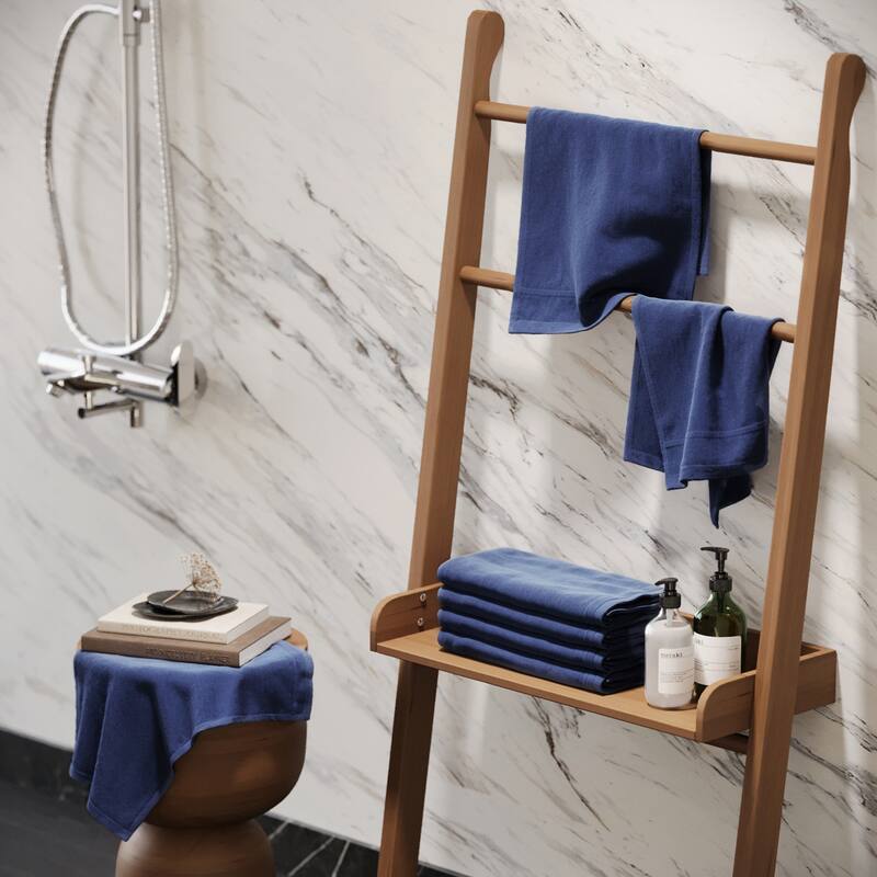 Creative Scents Navy Blue Cotton Velour Fingertip Towels Set of 4 - 11x18