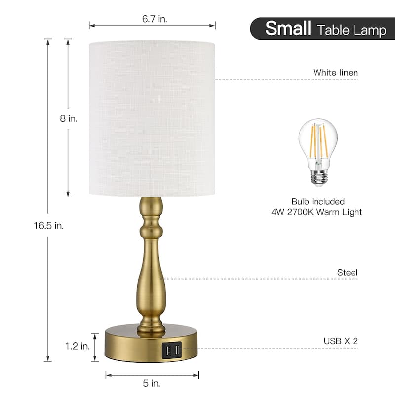 3-Way Dimmable Touch Control Small Table Lamp with USB Port