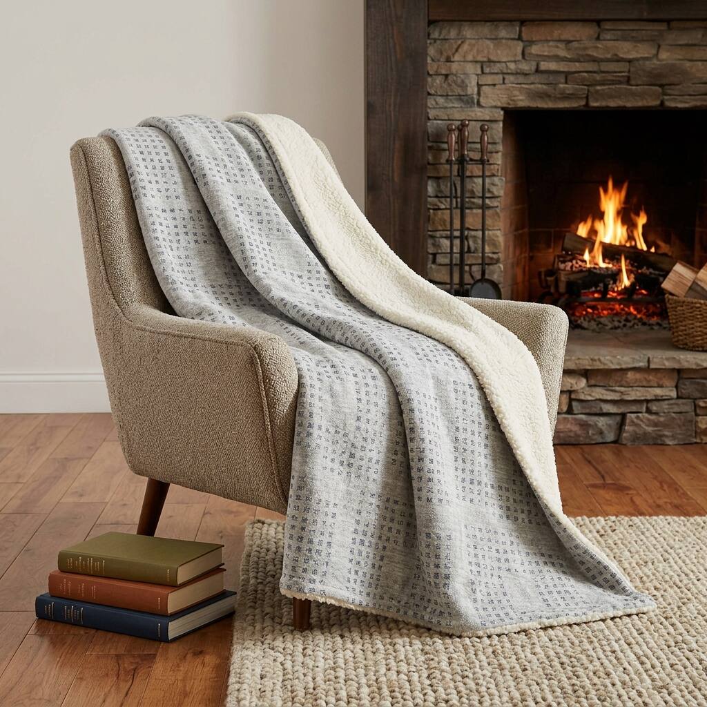 HomeRoots 50" X 70" Silver And Blue Geometric Polyester Woven Plush Throw Blanket