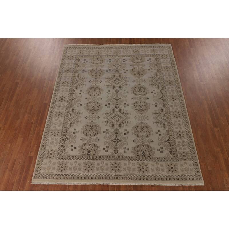 Geometric Oushak Indian Area Rug Handmade Wool Carpet - 7'11"x 9'9"