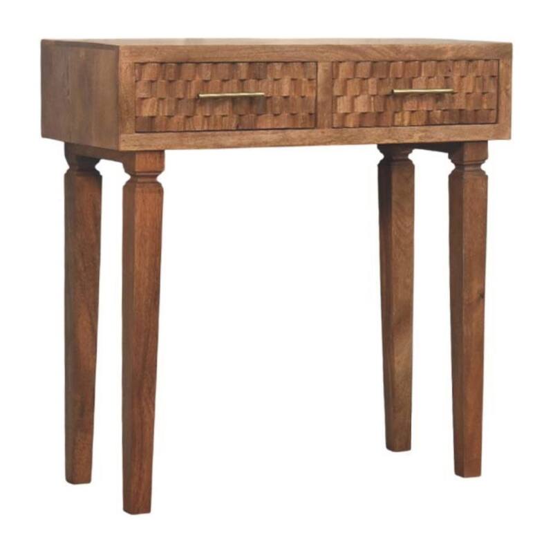 Artisan Furniture Solid Wood Arno Console Table in Golden Teak, 2-Drawers - N/A