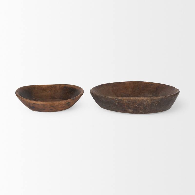 Nikita Set of 2 Large Black-Brown Reclaimed Wood Bowls - 20.0L x 20.0W x 5.0H