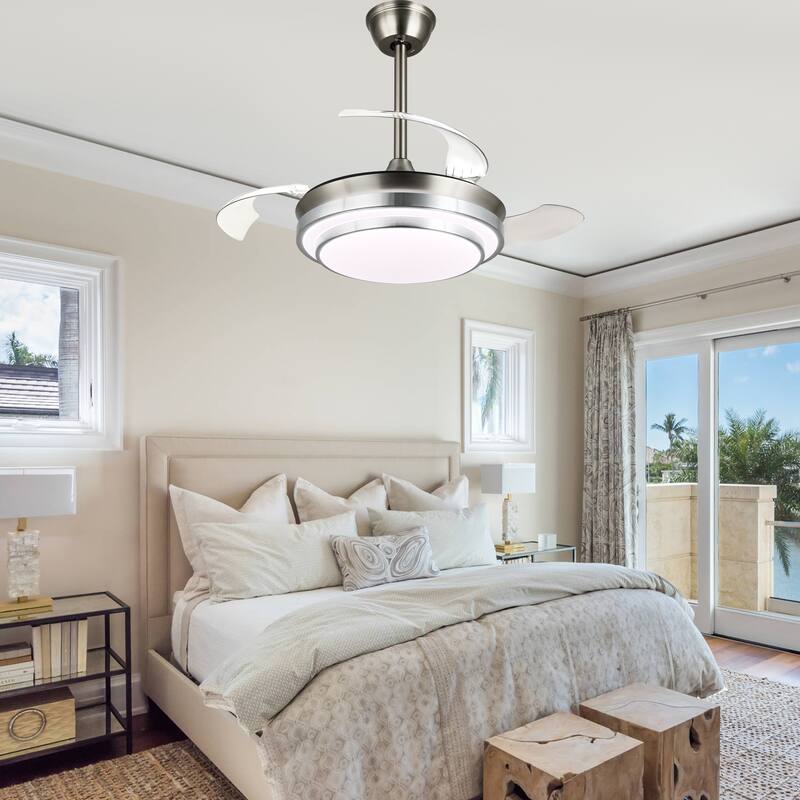 Cusp Barn 36 Inch Retractable Ceiling Fan with Lights, Modern 6 Speeds Silent DC Motor Fandelier Ceiling Fan for Bedroom