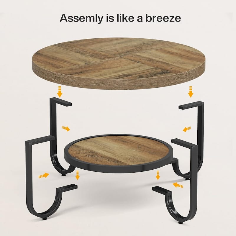 Round Coffee Table for Living Room, 2-Tier Center Table