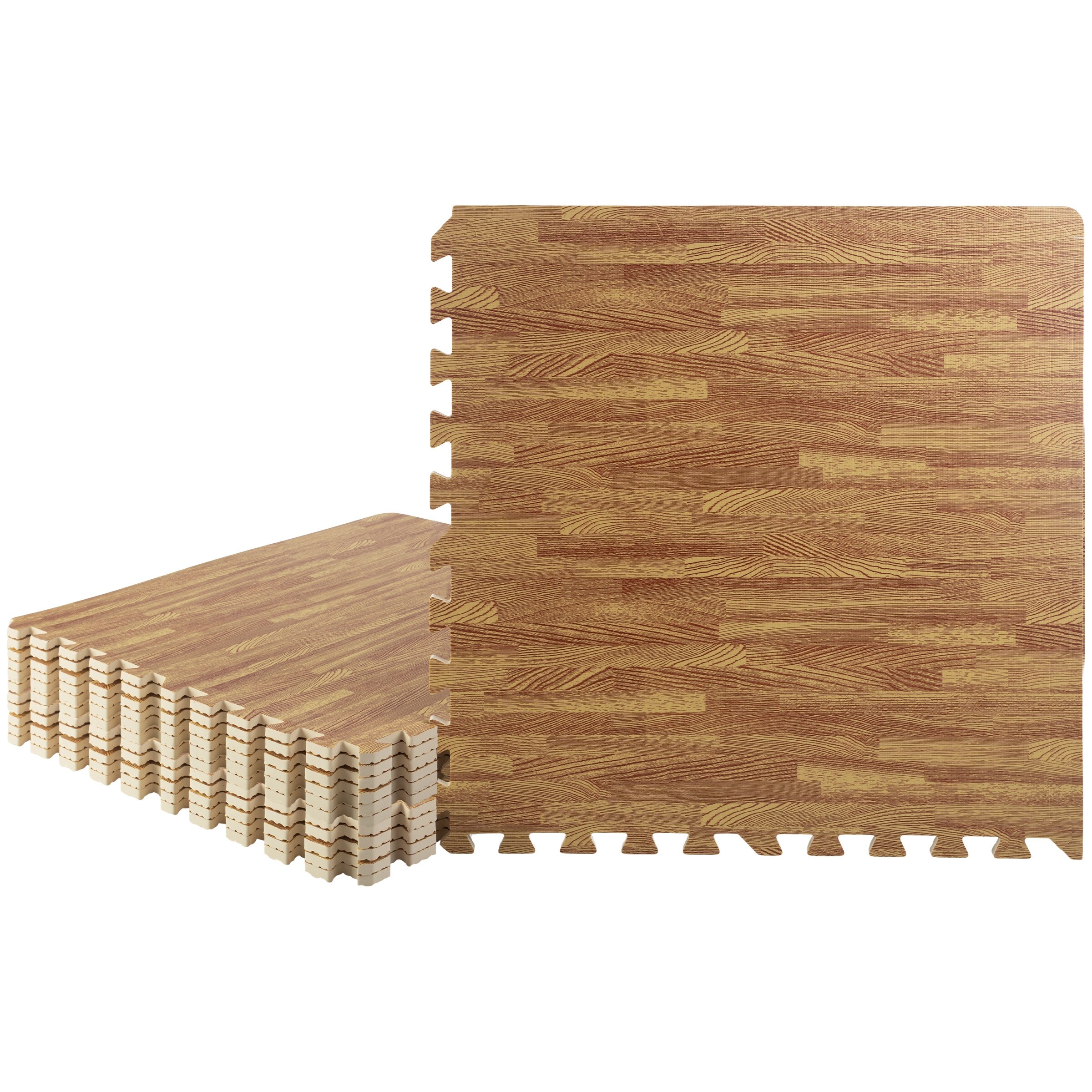 Stalwart EVA Foam Floor Tiles 12 Pack 48 SQFT Woodgrain Puzzle Mats Light Bed Bath Beyond 39038624