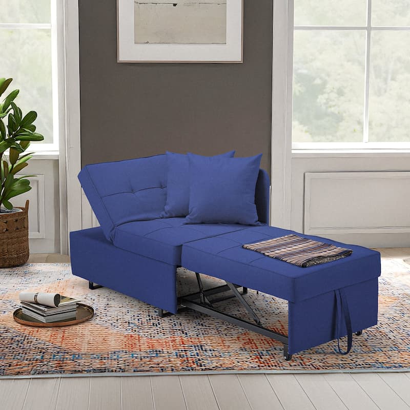 EROMMY Sleeper Sofa Chair Bed , Adjustable Backrest Pull Out Sofa Bed with Faux Linen Sofa Fabric - Dark Blue