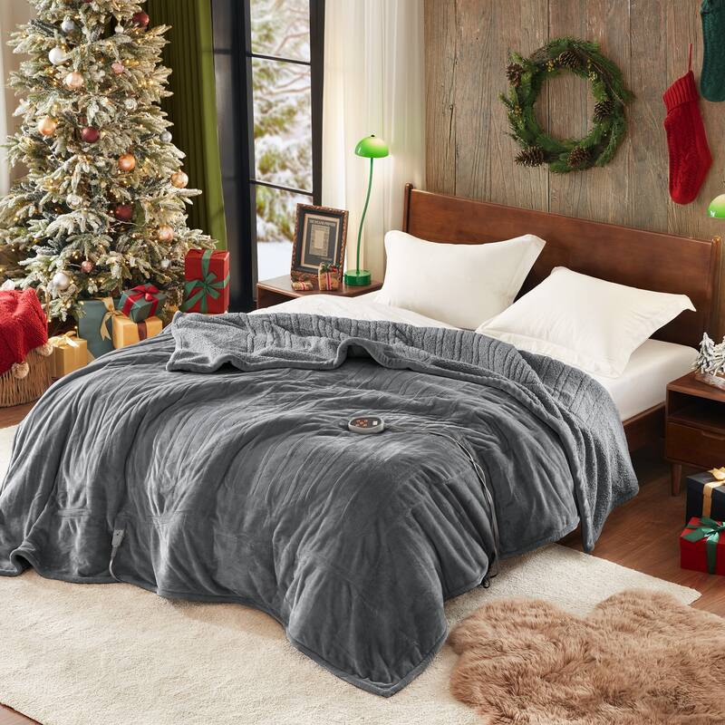 Beautyrest Solid Microlight to Berber Heated Blanket - Twin - Grey