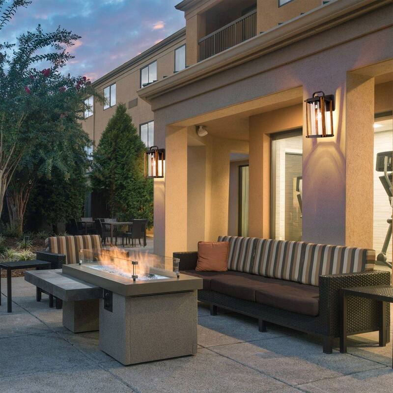 In/Outdoor Wood Grain Wall Sconce with Seeded Glass Shades