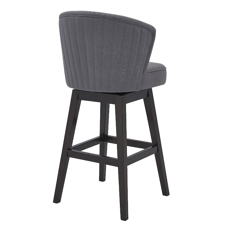 27" Grey Swivel Counter Height Bar Stool with Low Back and Upholstered Fabric Seat and Footrest - 39.5"H x 22.5"W x 23"D