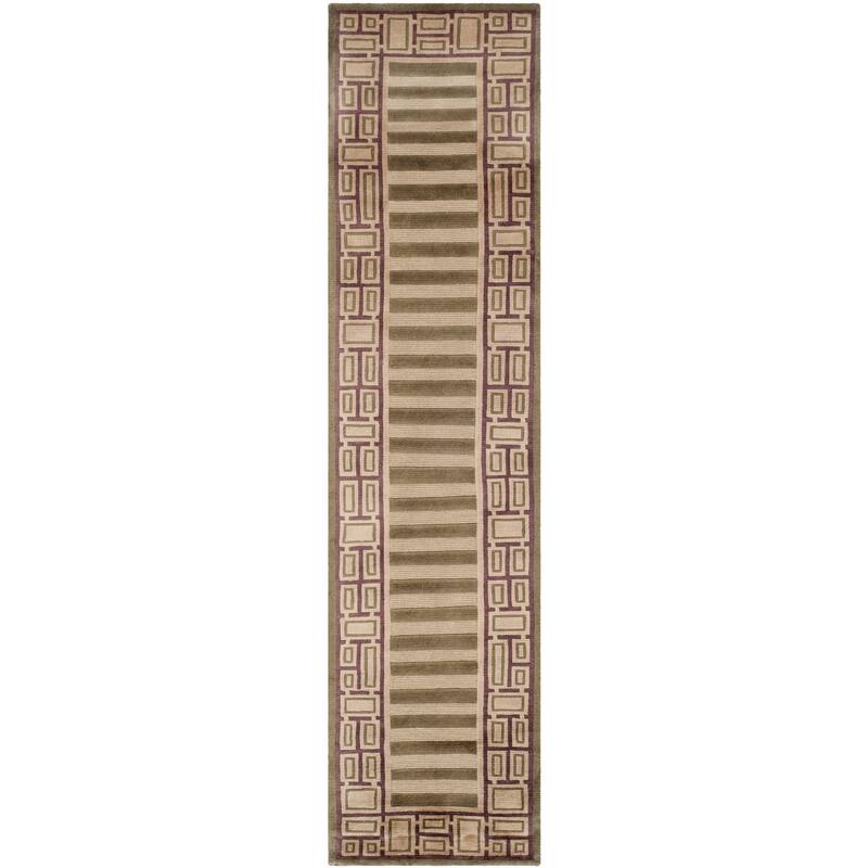 SAFAVIEH Couture Hand-knotted Tibetan Gottholde Modern Wool Rug - 2'6" x 12' Runner - Green/Beige