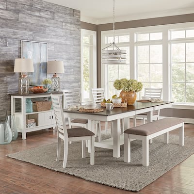 Brook Bay White Trestle Table Set with Chairs - 5, 6, or 7 Pieces