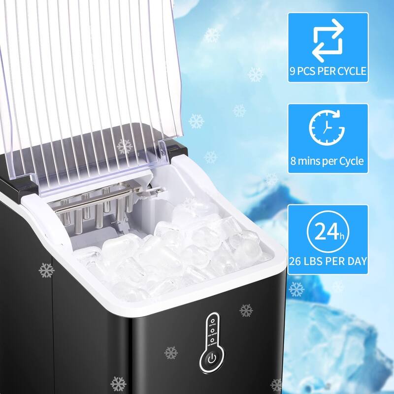 Ice Maker, 9 Cubes Ready in 8 Minutes, Quick Ice Making for Home