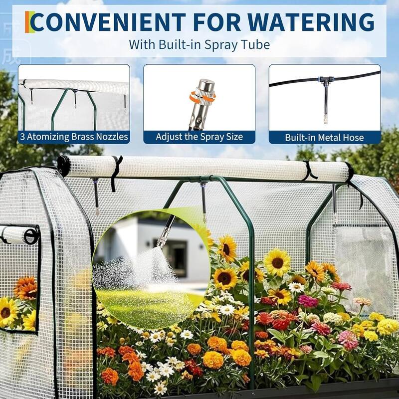 Raised Garden Bed with Greenhouse Cover, Built-in Spray Tube for Vegetables