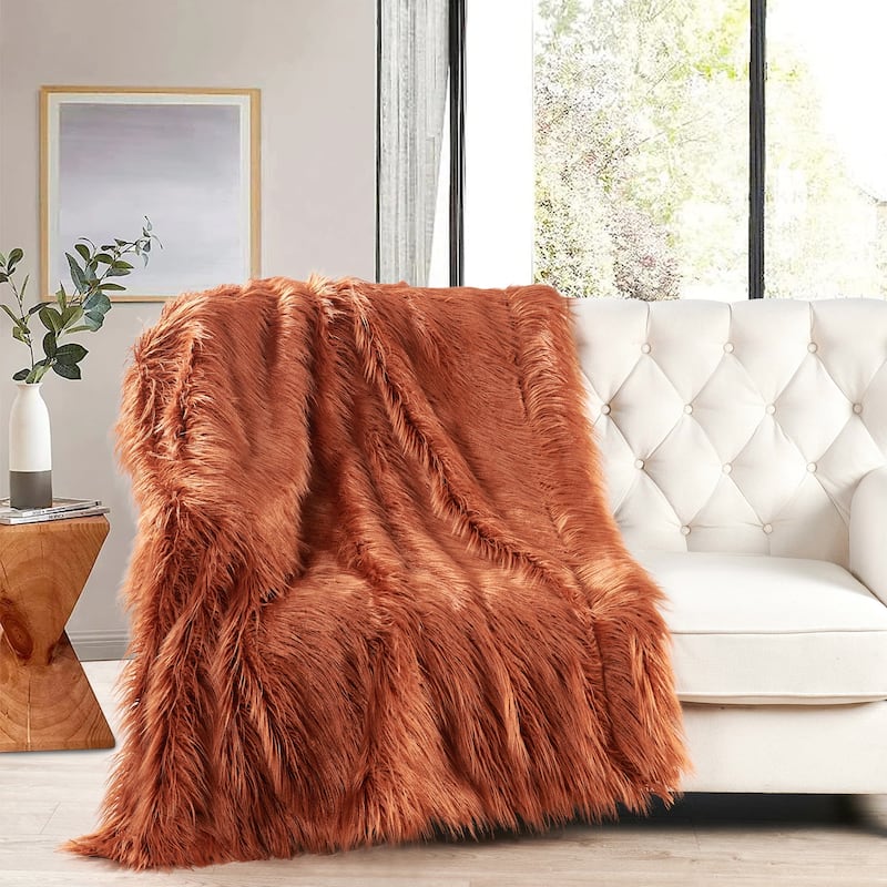 Karenne Shaggy Fauxfur Throw Blanket - 50" x 60" - Rust